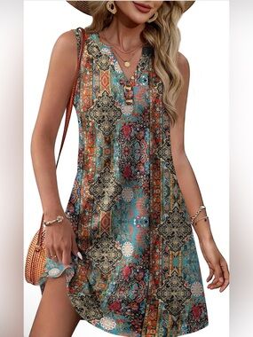 XIEERDUO Summer Dresses for Women 2026 Beach Vacation Clothes V Neck Button Sund
